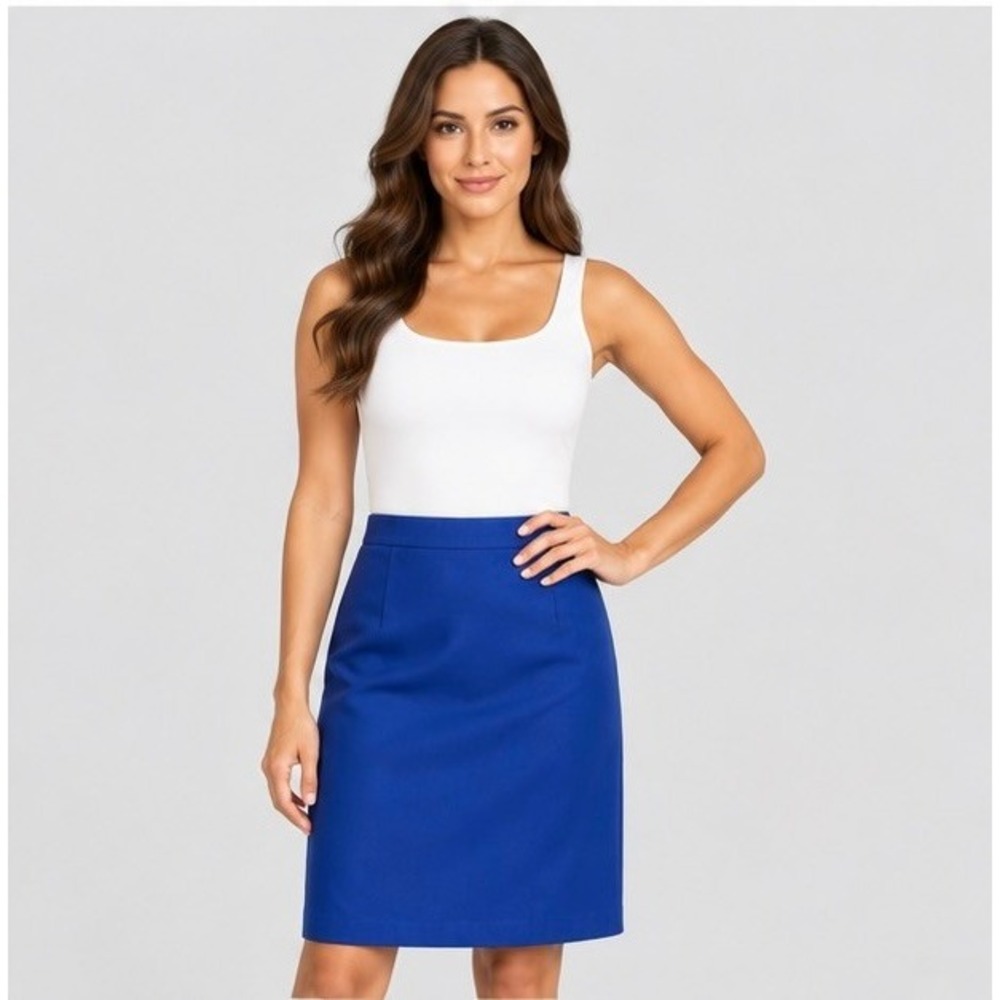 Chadwicks Womens 12 Blue Midi Skirt Pencil Wool Blend Office Siren Quiet Luxury